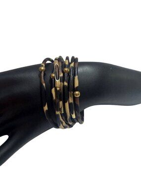 Leopard Print Leather Wrap Bracelet With Gold Accents Magnetic Clasp